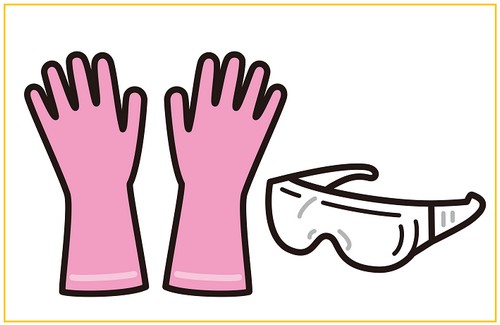 ゴム手袋と保護メガネ